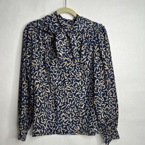 Bleyle‎ Navy Beige 12 Blouse Embroidered Button Up Down Workwear Business Tie